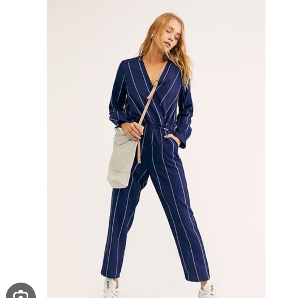 Scotch & Soda Navy Pinstripe Wrap Jumpsuit